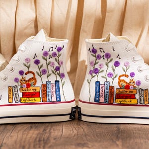 Embroidered Converse Book Lover, Flower & 1989 Embroidered Sneaker, Cat Embroidery Shoes, Handmade Gifts