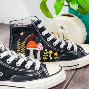 Embroidered Converse Mushroom, Butterfly, Converse Embroidery Mushroom, Custom Shoes Embroidered Butterfly, Mushrooms Sneakers, Gift for Her