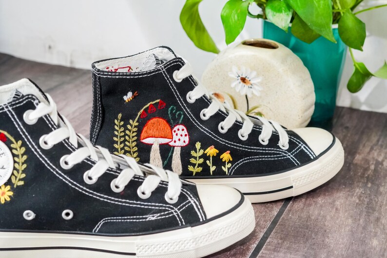 Embroidered Converse Mushroom, Butterfly, Converse Embroidery Mushroom, Custom Shoes Embroidered Butterfly, Mushrooms Sneakers, Gift for Her