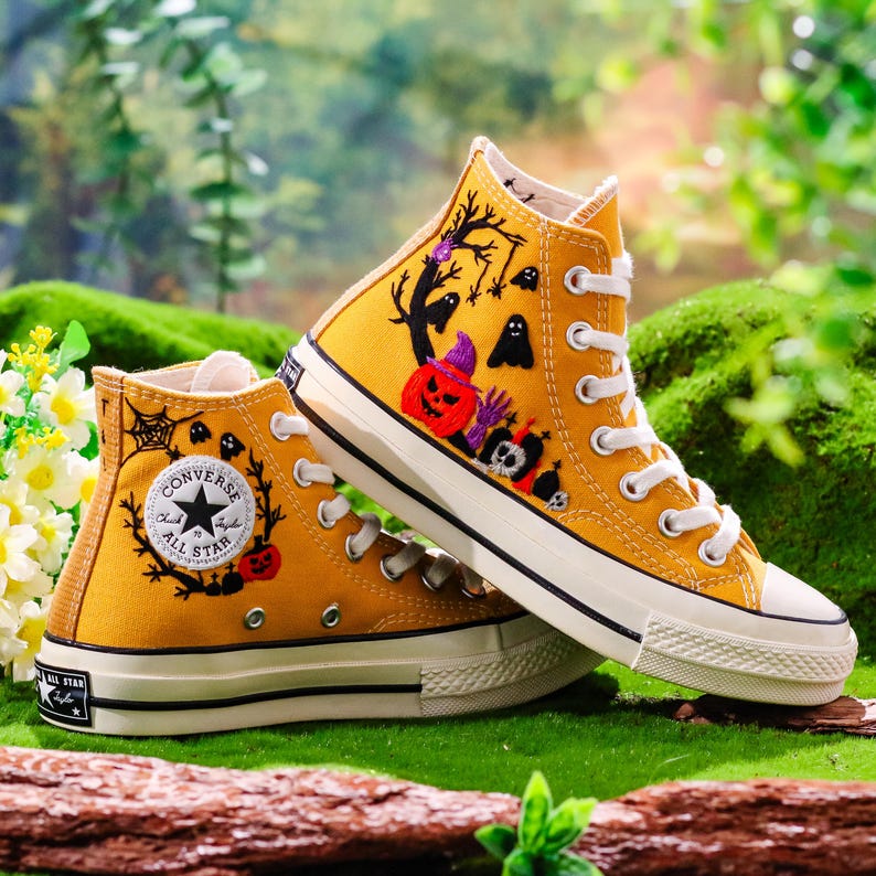 Halloween Embroidered Converse Custom, Pumpkin, Ghost Embroidered Shoes, Halloween Vibes Embroidery Sneakers, Halloween Embroidery Designs