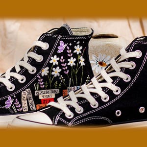 Music Lover Converse,Book and Flower, 1989 Embroidered Sneaker, Flower Embroidery Shoes, Handmade Gifts