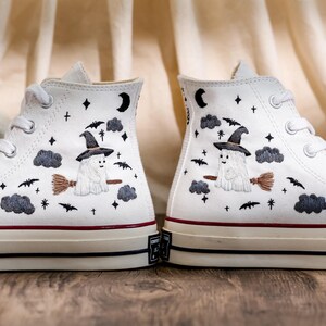 Embroidered Converse High Tops, Ghost Embroidered Shoes Custom, Halloween Embroidered Sneakers, Converse Embroidery Ghost, Halloween Gifts