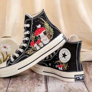 Custom Embroidered Converse Shoes, Mushrooms Embroidery Sneakers Women, Mimosa Embroidered Converse Custom, Shoes Embroidery, Gifts for Her