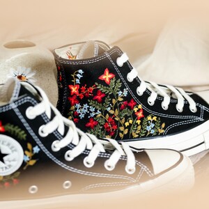 Embroidered Converse, Converse Embroidery Flower, Garden Wildflower Embroidered Converse Shoes, Flower Embroidered Sneakers, Handmade Gift