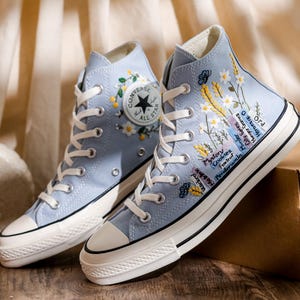Embroidered Converse, Embroidered Floral, Custom Converse High Top,  Converse Embroidered With Colorful Flower Garden, Personalized Gifts