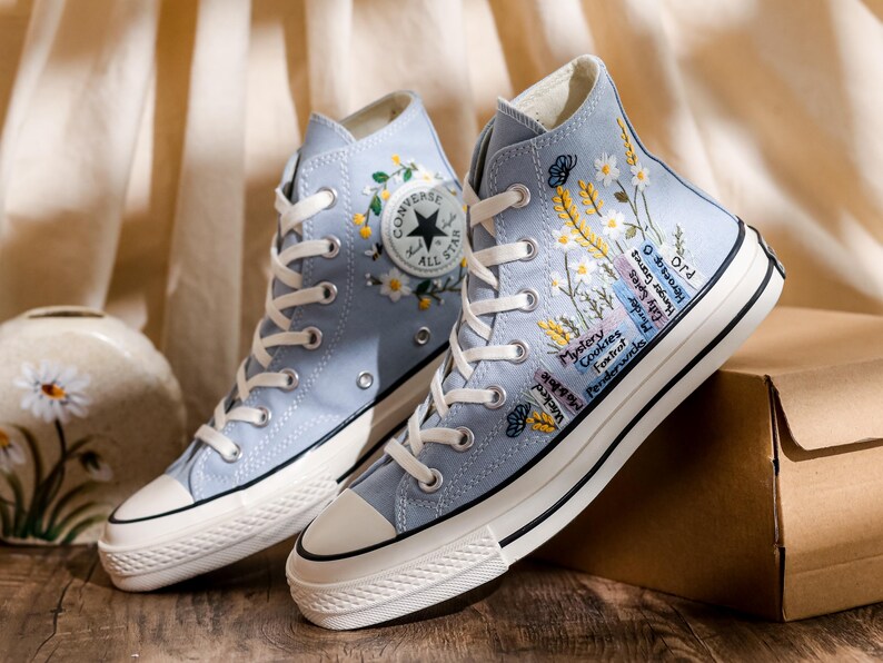 Embroidered Converse, Embroidered Floral, Custom Converse High Top,  Converse Embroidered With Colorful Flower Garden, Personalized Gifts