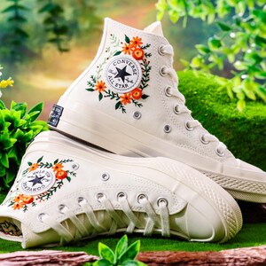 Wedding Converse for Bride, Bridal Flowers Embroidered Shoes for Wedding, Boho Wedding Flower Embroidered Shoes, Wedding Gift for Bridal