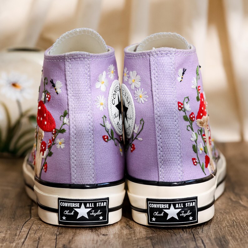 Custom Converse Embroidere Mushrooms, Bee and Strawberry Embroidered Shoes, Converse Embroidery Daisy, Mushroom Embroidered Sneakers for Her