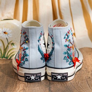 Reindeer & Christmas Flowers Embroidered Converse Shoes, Reindeer  Embroidery Shoes, Winter Holiday Shoes, Merry Christmas Gift for Her