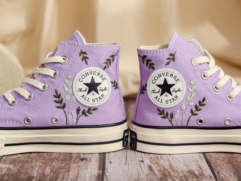 Custom Converse Embroidery Flowers, Wedding Converse Embroidered Floral, Bridal Sneakers Embroidered Flowers, Anniversary Gifts for Her