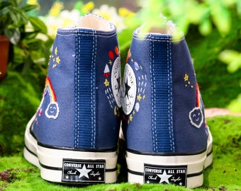 Converse Embroidery Shoes, Rainbow Embroidered Converse High Tops