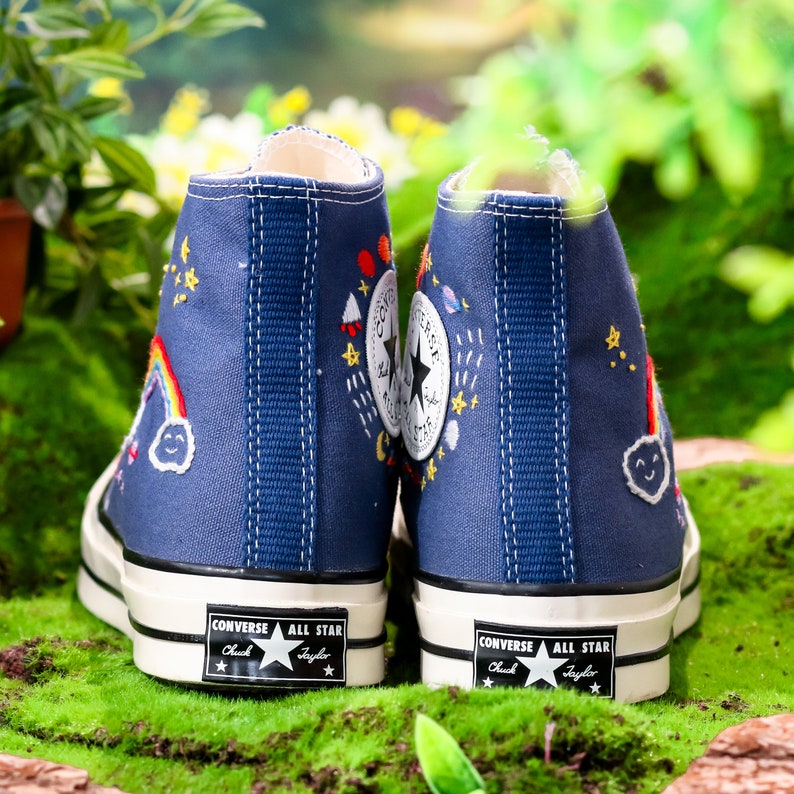 Converse Embroidery Shoes, Rainbow Embroidered Converse High Tops, Sky,  Star Embroidered Shoes,  Rainbow Embroidered Sneakers, Gift for Her