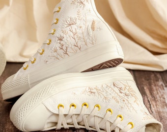 Converse personalizadas para la novia, zapatos bordados con flores de jardín para la novia, zapatillas de novia personalizadas, regalos de boda