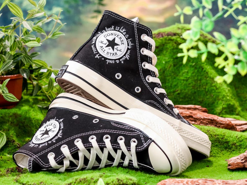 Hand-Embroidered Book & Mushroom Floral Converse,Book Embroidered Converse Shoes, Flower Embroidered Sneaker,Magical Graduation Gift for Her