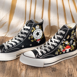Unique Woodland Design Embroidered Converse, Custom Embroidered Sneakers High Top, Mushroom & Floral Embroidery Converse, Nature Lover Gift