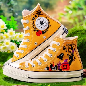Halloween Embroidered Converse Custom, Pumpkin, Ghost Embroidered Shoes, Halloween Vibes Embroidery Sneakers, Halloween Embroidery Designs