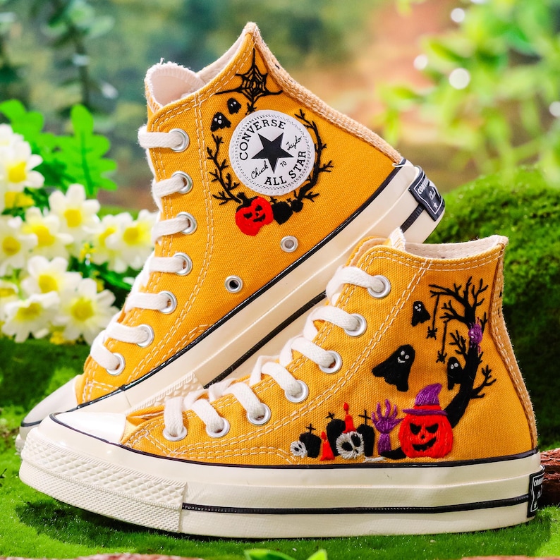 Halloween Embroidered Converse Custom, Pumpkin, Ghost Embroidered Shoes, Halloween Vibes Embroidery Sneakers, Halloween Embroidery Designs