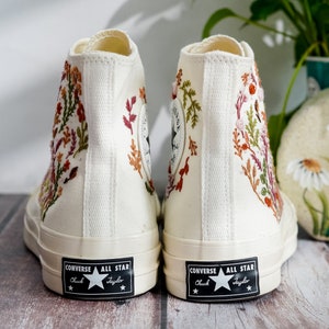Wedding Converse for Bride, Colorful Flower Garden Embroidered Shoes, Boho Wedding Flower Embroidered Sneakers, Wedding Gift