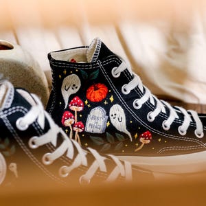Custom Embroidery Converse, Ghost and Pumpkin Embroidered Sneaker, Ghost Embroidery Halloween Vibes Embroidered Shoes Custom, Halloween Gift