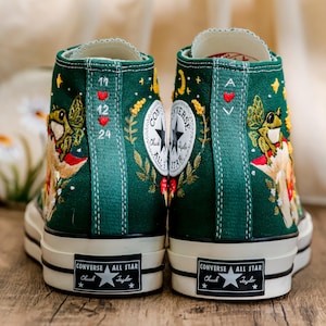 Mushrooms Converse, Fog and Mushrooms Embroidered Converse High Tops Custom, Mushroom Embroidered Sneakers, Flowers Embroidery Shoes Custom