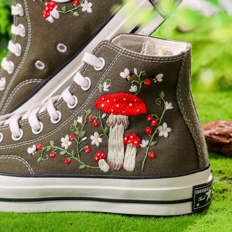 Custom Converse Chuck Taylor Mushrooms Embroidered Converse Shoes, Mushrooms Embroidered Sneakers Custom, Embroidered Mushrooms Converse
