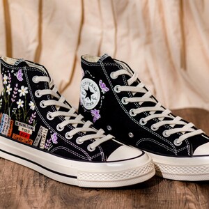 Music Lover Converse,Book and Flower, 1989 Embroidered Sneaker, Flower Embroidery Shoes, Handmade Gifts