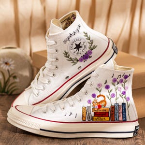 Embroidered Converse Book Lover, Flower & 1989 Embroidered Sneaker, Cat Embroidery Shoes, Handmade Gifts