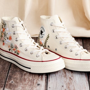 Embroidered Converse High Tops 1970s, Flowers Embroidery Converse, Floral Embroidered Shoes Custom, Gift for Best Friend, Birthday Gift