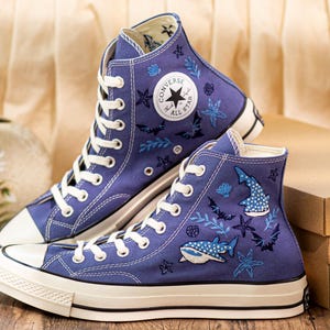 Custom Hammerhead Whale Embroidered Converse Sneakers: Orca Sea Life Shoes