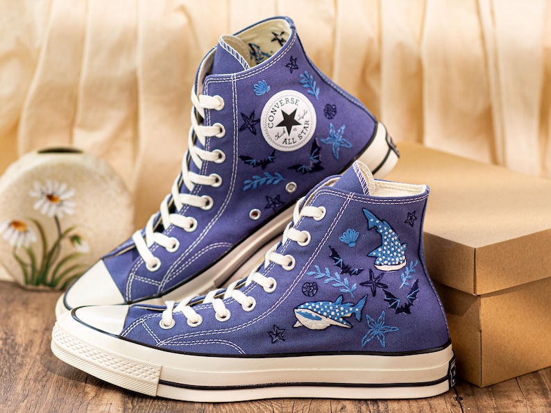 Custom Hammerhead Whale Embroidered Converse Sneakers: Orca Sea Life Shoes