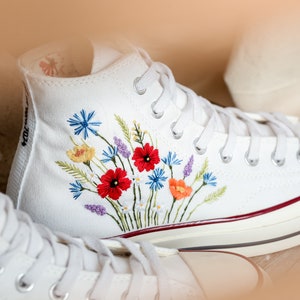 Embroidered Converse High Tops, Shoes Custom Floral Embroidery, Converse Custom Name, Flower Embroidered Sneakers, Gift For Best Friend
