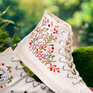 Wedding Converse for Bride, Colorful Flower Garden Embroidered Shoes, Boho Wedding Flower Embroidered Sneakers, Wedding Gift