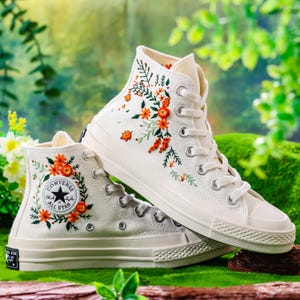 Wedding Converse for Bride, Bridal Flowers Embroidered Shoes for Wedding, Boho Wedding Flower Embroidered Shoes, Wedding Gift for Bridal