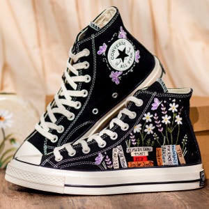 Music Lover Converse,Book and Flower, 1989 Embroidered Sneaker, Flower Embroidery Shoes, Handmade Gifts