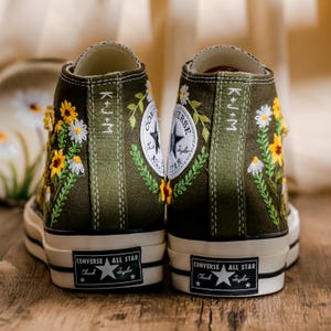 Custom Converse Embroidery Cat, Sunflowers Embroidered Converse High Tops, Graden Sunflowers, Pet Embroidered Shoes Custom, Pet Lover Gift