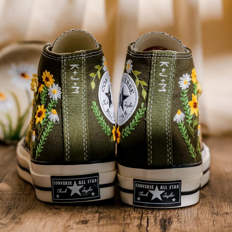 Custom Converse Embroidery Cat, Sunflowers Embroidered Converse High Tops, Graden Sunflowers, Pet Embroidered Shoes Custom, Pet Lover Gift