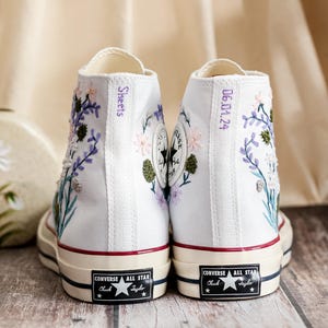 Custom Wedding Converse Platform, Wedding Flowers Embroidered Shoes Custom, Bridal Flowers Embroidered Sneakers, Wedding Flowers Embroiderey