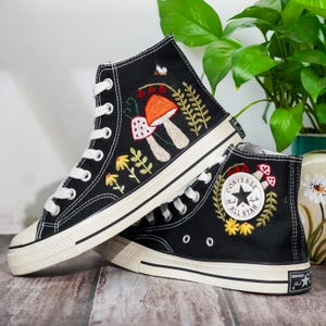 Embroidered Converse Mushroom, Butterfly, Converse Embroidery Mushroom, Custom Shoes Embroidered Butterfly, Mushrooms Sneakers, Gift for Her