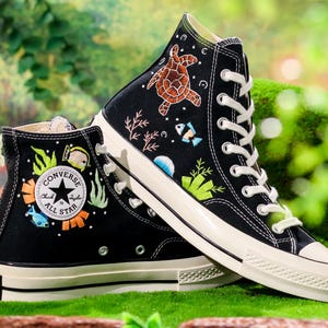 Embroidered Converse Ocean, Octopus Embroidered Shoes Custom, Converse Embroidery Turtle and Octopus, Ocean Embroidered Sneaker, Diver Gifts