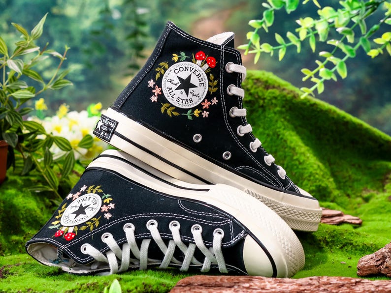 Embroidered Converse Mushroom, Sunflower, Converse Embroidery Mushroom, Custom Shoes Embroidered Floral and Mushrooms Sneakers, Gift for Her