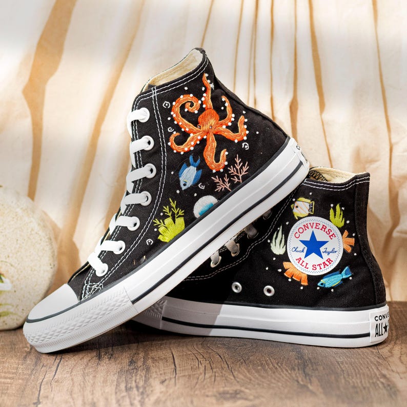 Custom Embroidered Converse Chuck Taylor Sneakers: Ocean Octopus Design