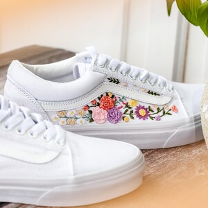 Bridal Flower Embroidered Vans, 3D Flowers Embroidered Vans for Bride, Wedding Flowers Embroidered Shoes, Sneakers Wedding Embroidery Floral