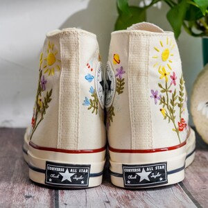 Embroidered Converse, Custom Converse Embroidered Flower and Mushroom Garden, Mushroom and Floral Embroidery Shoes for Women, Gift For Her