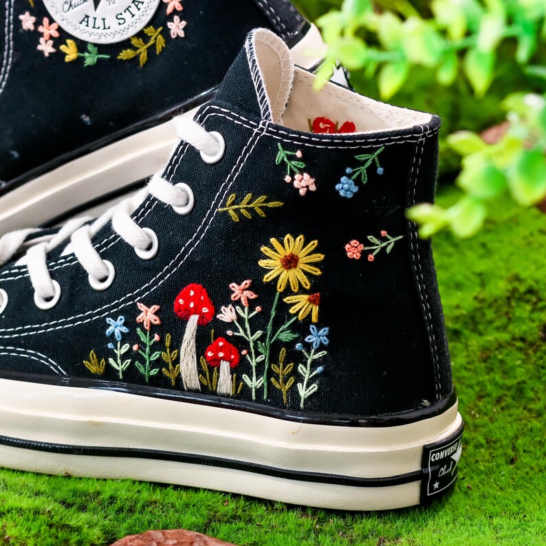 Embroidered Converse Mushroom, Sunflower, Converse Embroidery Mushroom, Custom Shoes Embroidered Floral and Mushrooms Sneakers, Gift for Her
