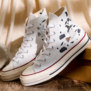 Embroidered Converse High Tops, Ghost Embroidered Shoes Custom, Halloween Embroidered Sneakers, Converse Embroidery Ghost, Halloween Gifts