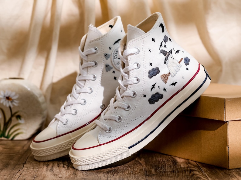 Embroidered Converse High Tops, Ghost Embroidered Shoes Custom, Halloween Embroidered Sneakers, Converse Embroidery Ghost, Halloween Gifts
