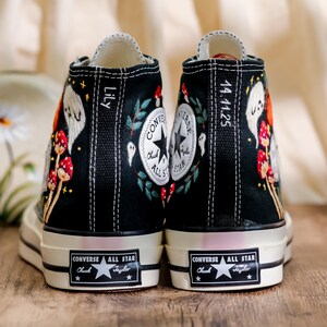 Custom Embroidery Converse, Ghost and Pumpkin Embroidered Sneaker, Ghost Embroidery Halloween Vibes Embroidered Shoes Custom, Halloween Gift