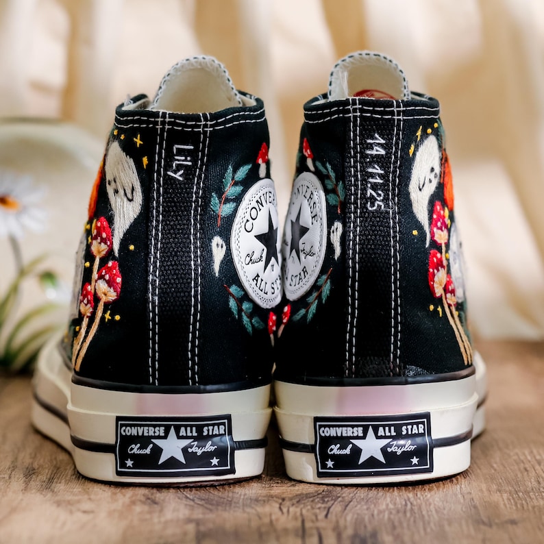 Custom Embroidery Converse, Ghost and Pumpkin Embroidered Sneaker, Ghost Embroidery Halloween Vibes Embroidered Shoes Custom, Halloween Gift