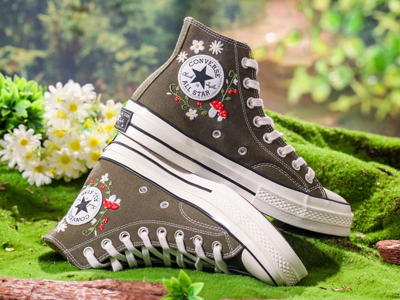Custom Converse Chuck Taylor Mushrooms Embroidered Converse Shoes, Mushrooms Embroidered Sneakers Custom, Embroidered Mushrooms Converse
