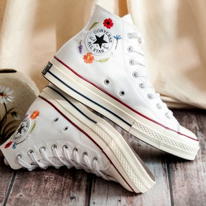 Embroidered Converse High Tops, Shoes Custom Floral Embroidery, Converse Custom Name, Flower Embroidered Sneakers, Gift For Best Friend